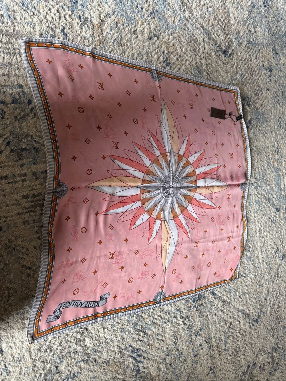 Louis Vuitton Pink Compass Silk Scarf Accent, NWT